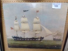 Unframed oilograph of a RN sailing ship