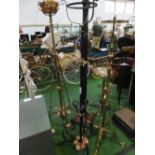 Adjustable wrought black, brass & copper standard oil lamp
