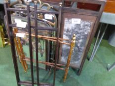 3 decorative fire screens, brass frame, folding hall stand & screen frame