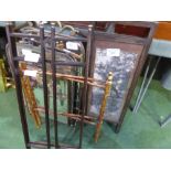 3 decorative fire screens, brass frame, folding hall stand & screen frame