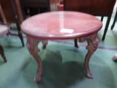 Low circular coffee table with small decorated cast iron legs