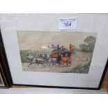 Framed & glazed print of a coaching scene 'Tom Pinch departs to seek his Fortune'