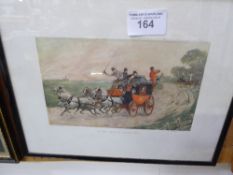 Framed & glazed print of a coaching scene 'Tom Pinch departs to seek his Fortune'