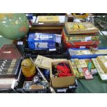 A Philips Challenge Globe, 1965; 2 musical instruments; 2 trays of various sundry items & qty of