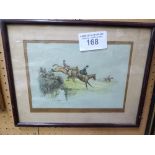 Framed & glazed hunting print by J S Sanderson Wells, 'Over they go'