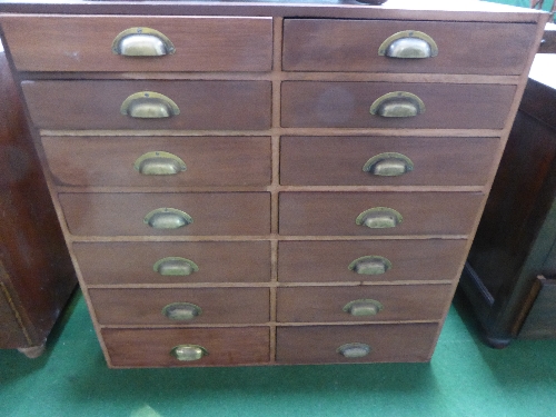 Pine & mahogany fronted storage chest of 14 drawers, 33' x 33' x 16.5'