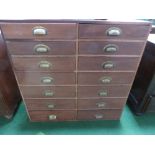 Pine & mahogany fronted storage chest of 14 drawers, 33' x 33' x 16.5'