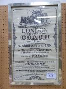 Framed & glazed print of a poster advertising The London Bound Coach, dated 1761