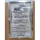 Framed & glazed print of a poster advertising The London Bound Coach, dated 1761