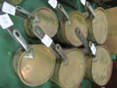 6 graduated copper pans with lids (several marked Johnson & Ravey)