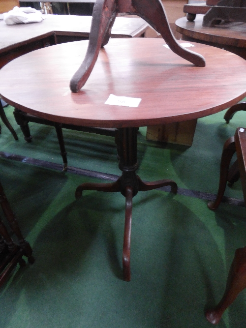 Circular tilt-top pedestal table, 27' diameter & one other pedestal wine table