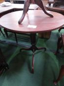 Circular tilt-top pedestal table, 27' diameter & one other pedestal wine table