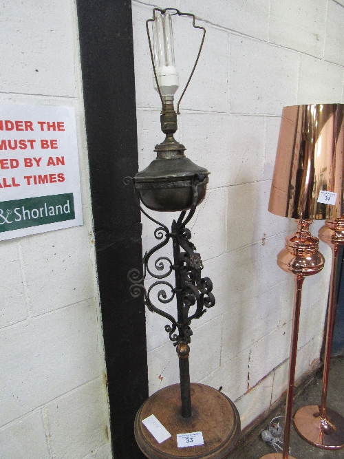 Wrought iron standard oil lamp, converted to electricity