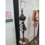 Wrought iron standard oil lamp, converted to electricity