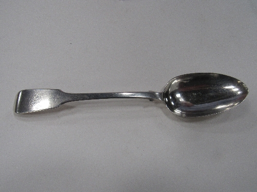 Large George III HM silver fiddle pattern serving spoon, maker WE, William Eaton, London 1830, 68