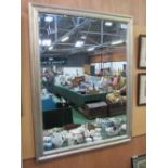 Large silver framed bevel edged wall mirror, 52" x 40.5"