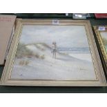 Framed oil on canvas of boy on seashore, signed Jack Wilson