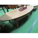 Long oval coffee table with rattan shelf beneath, 71" x 24" x 16" high