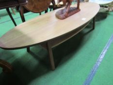 Long oval coffee table with rattan shelf beneath, 71" x 24" x 16" high