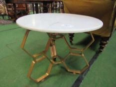 Circular marble top occasional table on 3 segment gilt base, 24" diameter x 20" high