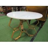 Circular marble top occasional table on 3 segment gilt base, 24" diameter x 20" high