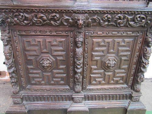 Victorian heavily carved glazed bookcase with double cupboard beneath, 56" (w) x 93" (h) x 22" (d) - Image 3 of 6