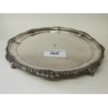 Circular silver tray with decorated edge by Shapland of London, engraved 'SY Angela' with unicorn'