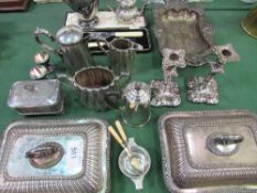 Qty of silver plate including a pair of candlesticks & bone handled fish servers in case