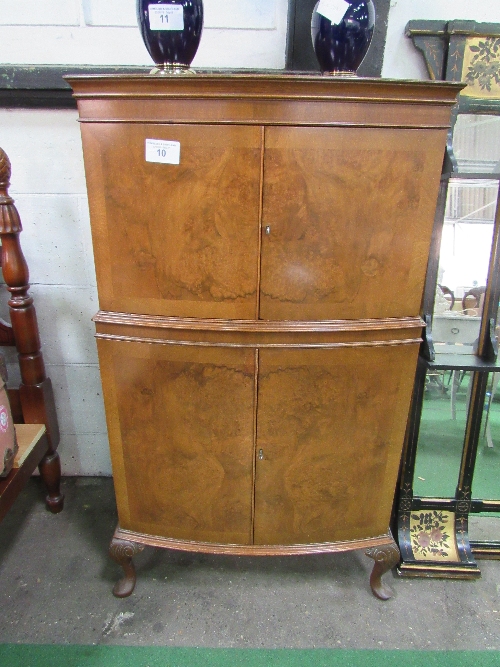 Walnut veneer cocktail cabinet, 28" x 58" x 15"