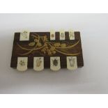 Japanese antique Meiji wood/ivory Shibayama whist counter with mother of pearl insects & birds
