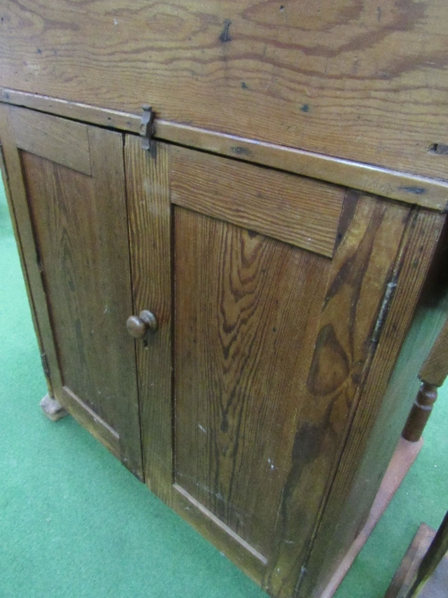 An antique pine 'Wake & Dean' school master's desk with rising lid, 2 ceramic inkwells, cupboard - Image 4 of 6