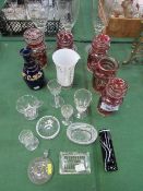 3 tall drinking glasses with twisted stems, a Bristol blue decanter (no stopper) & other collectable