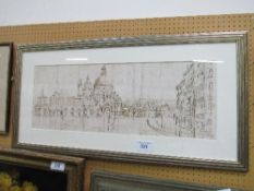 Framed & glazed print of Venice, signed A Fletcher