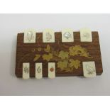 Japanese antique Meiji wood/ivory Shibayama whist counter with mother of pearl insects & birds