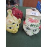 2 Price 'Face' storage jars (1 a/f), a Sylvac 'Beetroot' & a Crown Devon Beehive storage container