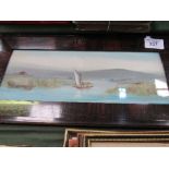 Framed & glazed painting of estuary scene with sailing boats, signed R Montague