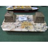 Large Art Deco Egyptian-style bronze & sienna marble inkstand