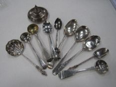 Silver apostle handled tea-straining spoon, Sheffield 1900; silver engraved teaspoon, Sheffield