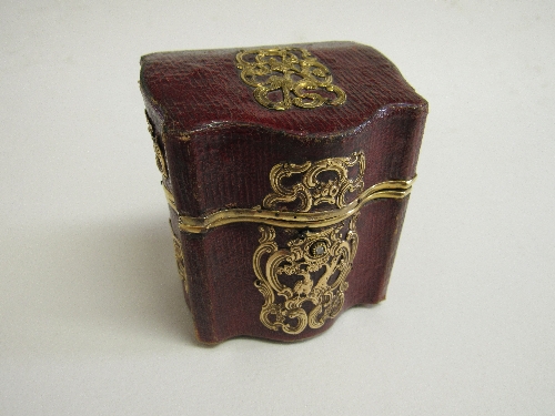 Early 19th Century miniature travelling set with gold metal decorations on red leather covered case, - Image 2 of 3