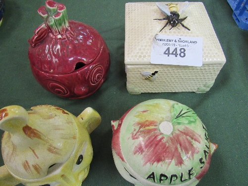 2 Price 'Face' storage jars (1 a/f), a Sylvac 'Beetroot' & a Crown Devon Beehive storage container - Image 2 of 2