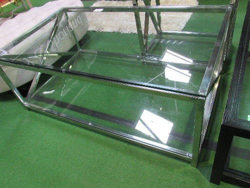 Glass topped low table on chrome frame with glass shelf beneath, 48" x 28" x 18" high - Image 3 of 3
