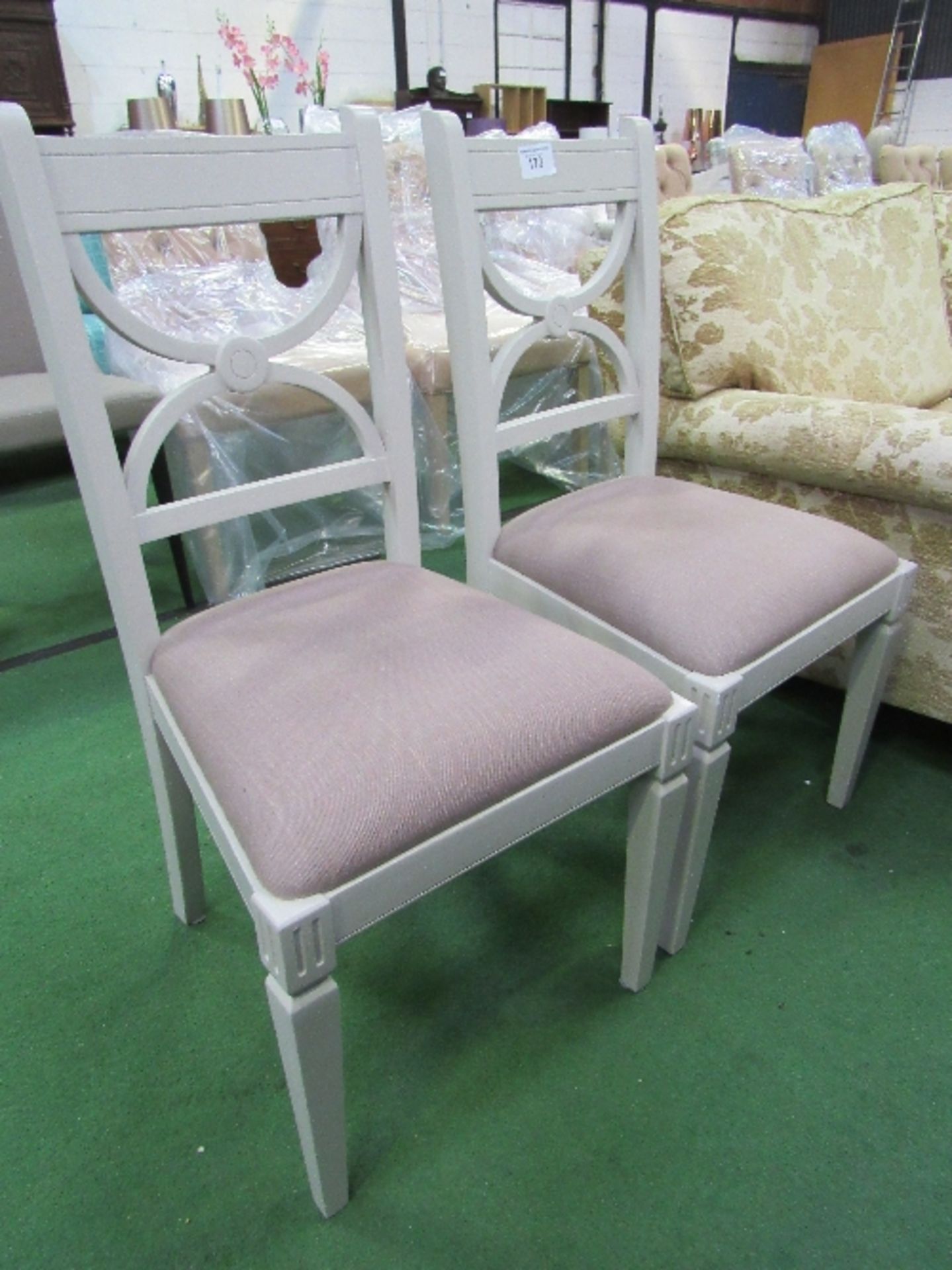 2 painted framed upholstered seat dining chairs
