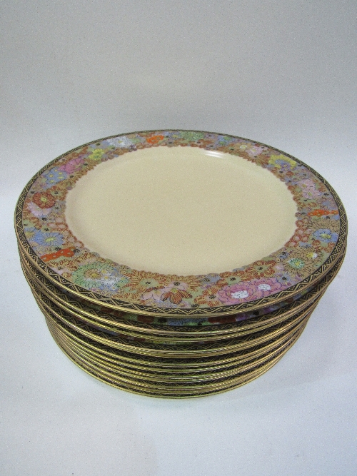 12 Japanese Satsuma dinner plates with matching dish & 6 side plates - Image 4 of 5