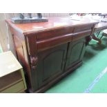 Mahogany chiffonier with 2 frieze drawers above cupboard, 45" x 35" x 19.5"