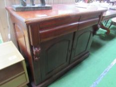 Mahogany chiffonier with 2 frieze drawers above cupboard, 45" x 35" x 19.5"