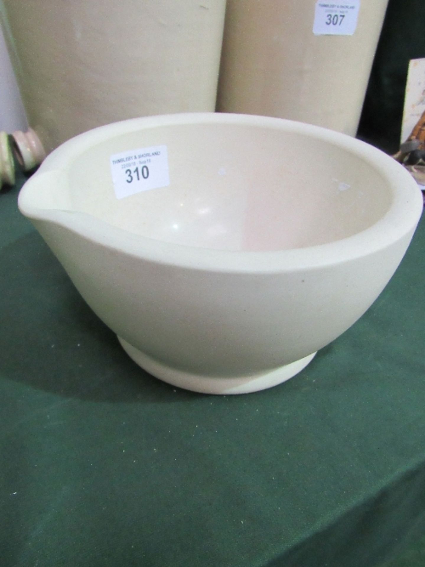 Large cream coloured ceramic pestle, 10.25" diameter x 5.5" high - Image 2 of 2