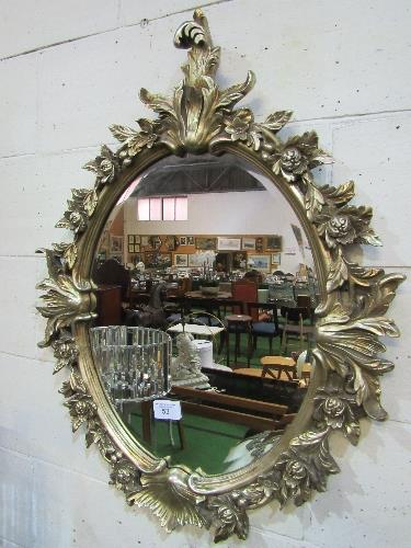 Ornately framed oval wall mirror, approx 42" x 32" - Image 2 of 2