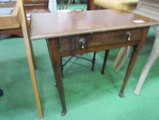 Early 19th century oak small side table on pad fee, with frieze drawers, 23.5" x 15.5" x 27.5"