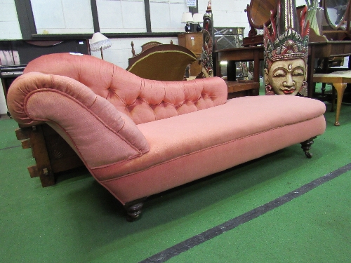 Pink upholstered chaise longue on casters, 57" x 27" - Image 2 of 3