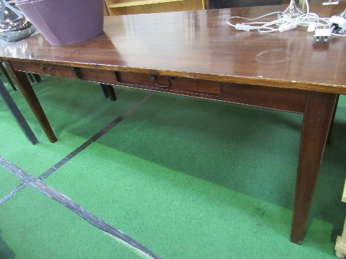 Stained oak table with 2 frieze drawers on either side, 83" x 36" (top) x 31" high